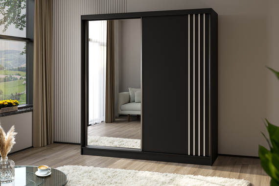Schwebetürenschrank mit Lamellen MALTA Schwarz + Weiß