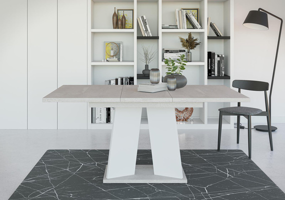 Ausziehbare Esstische SANA Beton+Weiß