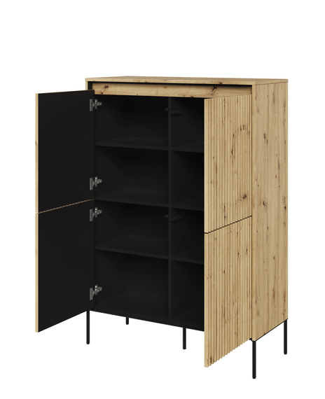 Kommode auf hohen Beinen,gerifflete Front FLORE Eiche artisan