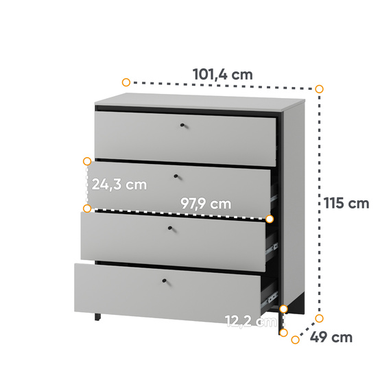 Kommode mit 4 Schubladen led MIYA