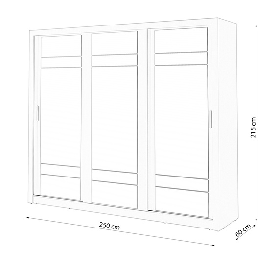 ARTI 02 mit 2 Aufhänger, 3-türig, Schwebetürenschrank mit Spiegel
