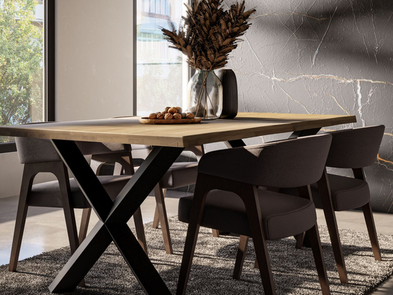 Industrial Esstisch aus Massivholz mit Metallgestell BERGEN