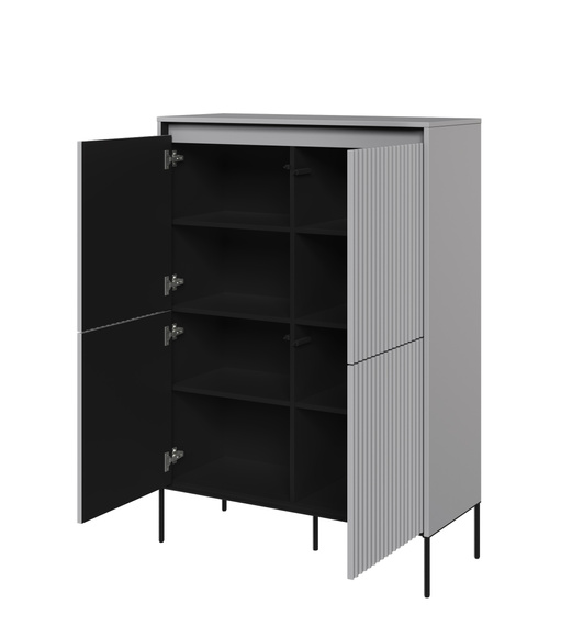 Kommode auf hohen Beinen mit gerifflete Front FLORE Grau