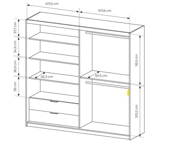 Schwebetürenschrank MONS mit 2 Schubladen und Spiegel