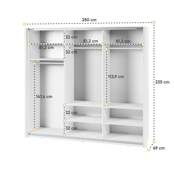 Schwebetürenschrank mit Spiegel LAVIAS Weiß
