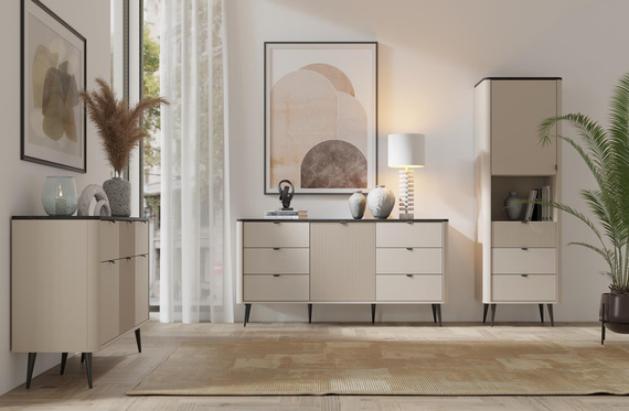 Elegante Kommode mit geriffelte Fronten LILIA Kaschmir + Nussbaum
