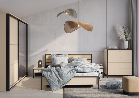 MIYA Modernes Bett, grau/schwarz Bett mit USB- und C-Anschluss
