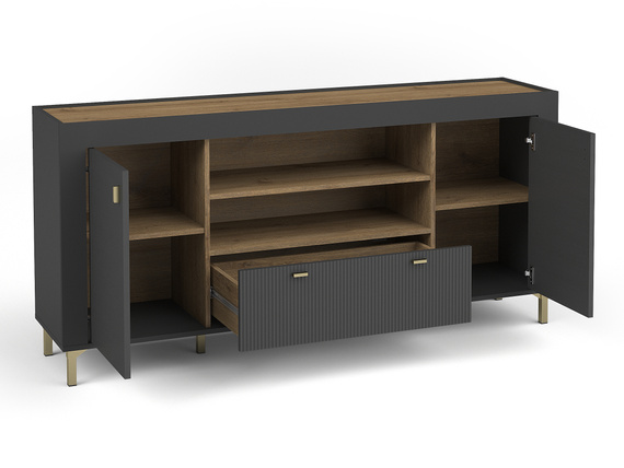 Kommode mit elektrischem Kamin TRENDS Eiche-Whisky/ Schwarz Matt