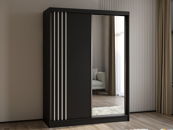 Schwebetürenschrank mit Lamelle MALTA Schwarz + Weiß