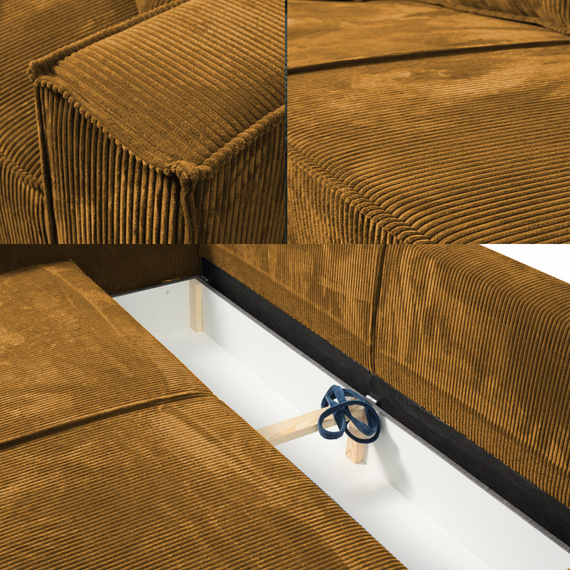 Schlafsofa mit Bettkasten und Cordstoff MONA Gelb