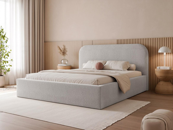 Grau Bouclé Stoff Polsterbett 140x200 BAVARO