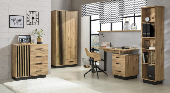  Kleiderschrank zwei Türen und 1 Schublade PUCCI eiche wotan/schwarz